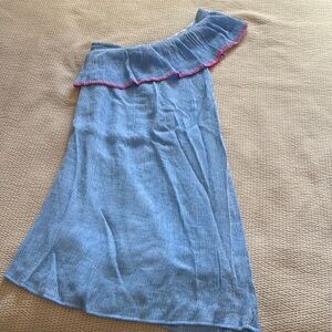 Lilly Pulitzer blue, pink stitching, ruffle one shoulder dress XS